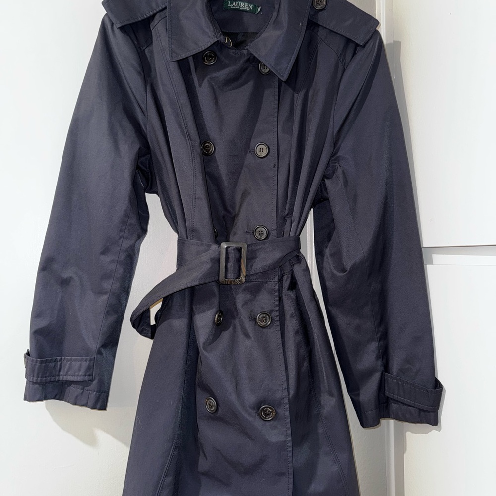 LAUREN Ralph Lauren Blue Women Trench Coat. Plus Size - Picture 6 of 9